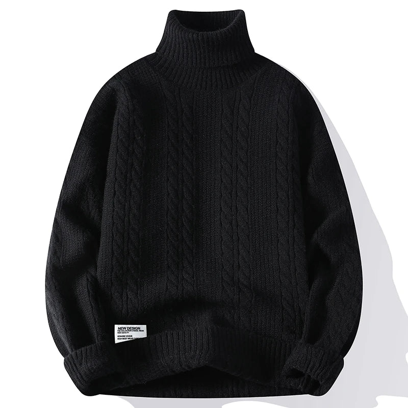 Women's cream cable knit turtleneck sweater slim fit with full textured pattern