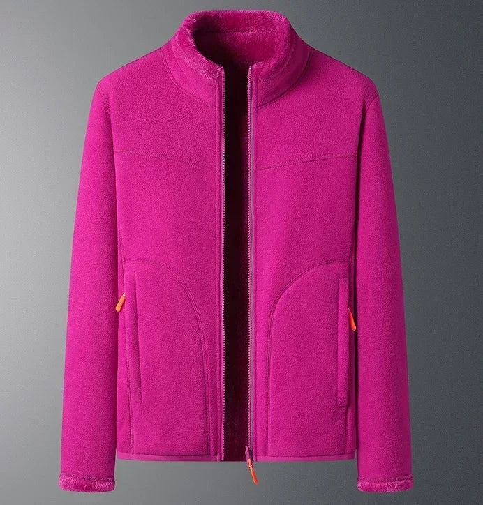 Women's navy winter jacket with stand collar zip closure, cozy insulated fit for cold weather