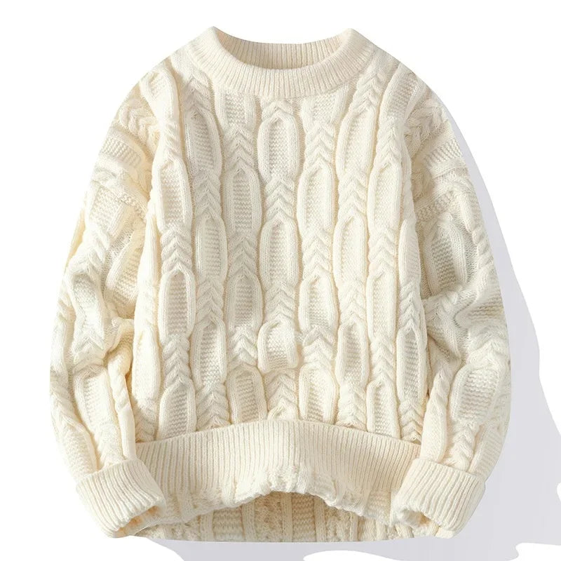 Unisex cable knit crewneck sweater thick textured pattern warm layering essential