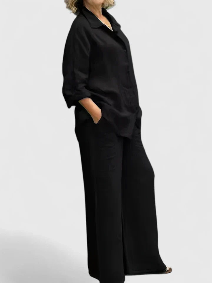 Roslyn | Women's Button-Down Shirt Set Wide Leg Pants Two-Piece