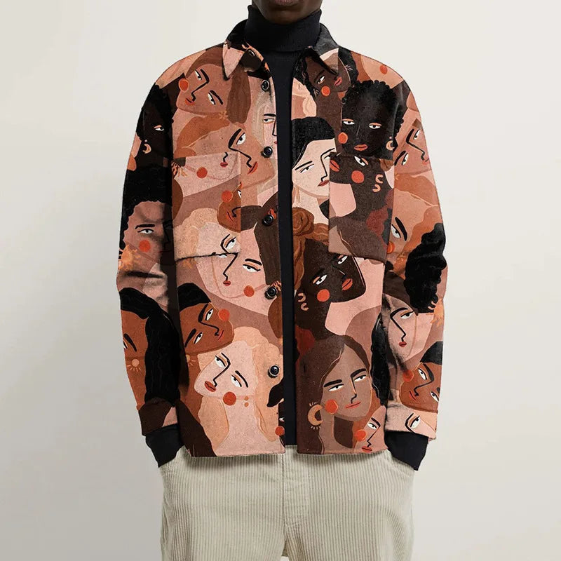 Lightweight abstract print shirt jacket single-breasted breathable fabric versatile casual smart style