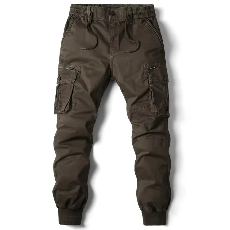 Men's relaxed fit cargo pants in neutral tone with multiple secure pockets for work and travel