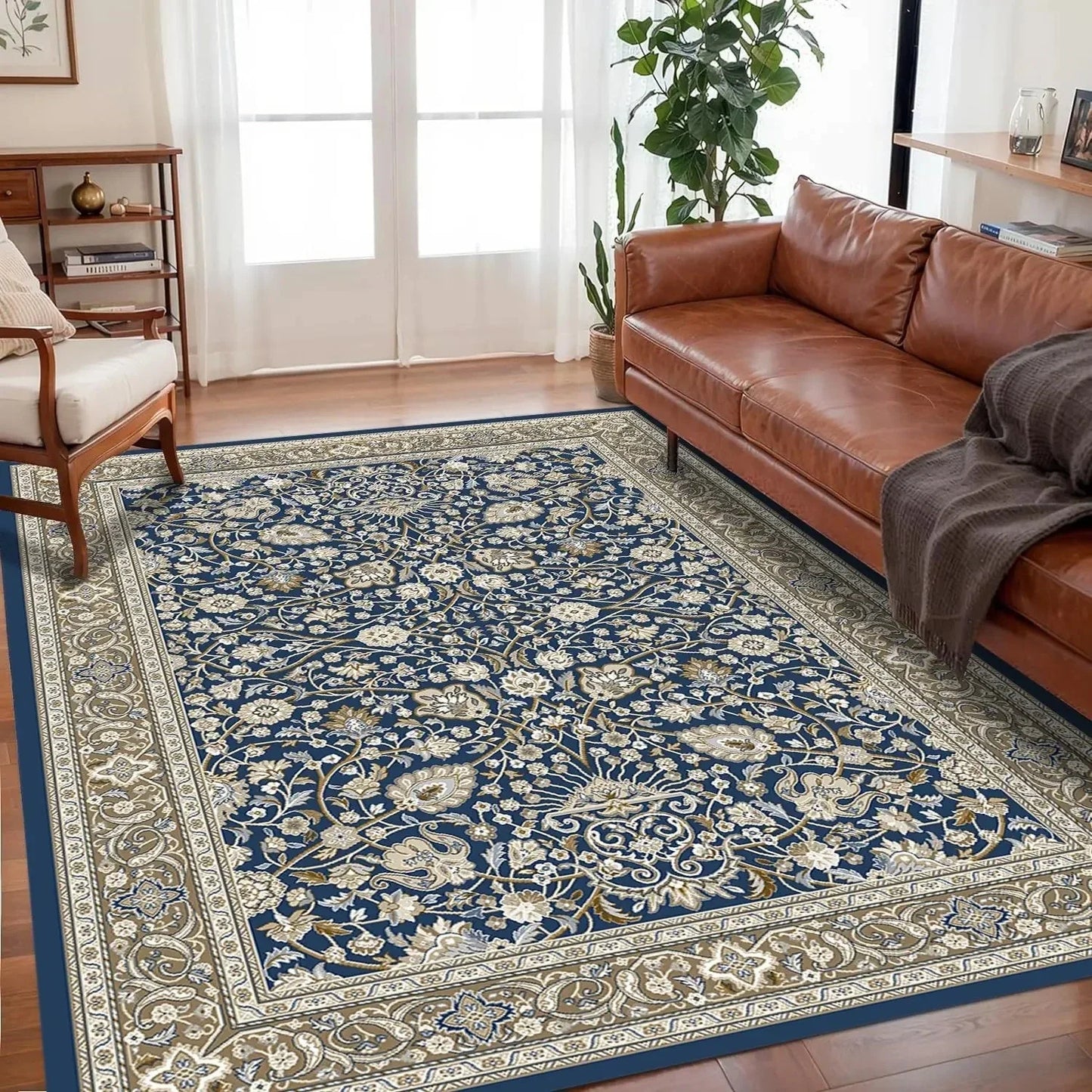 VIKAMA large bohemian living room rug non-slip backing easy-care colorful pattern floor mat