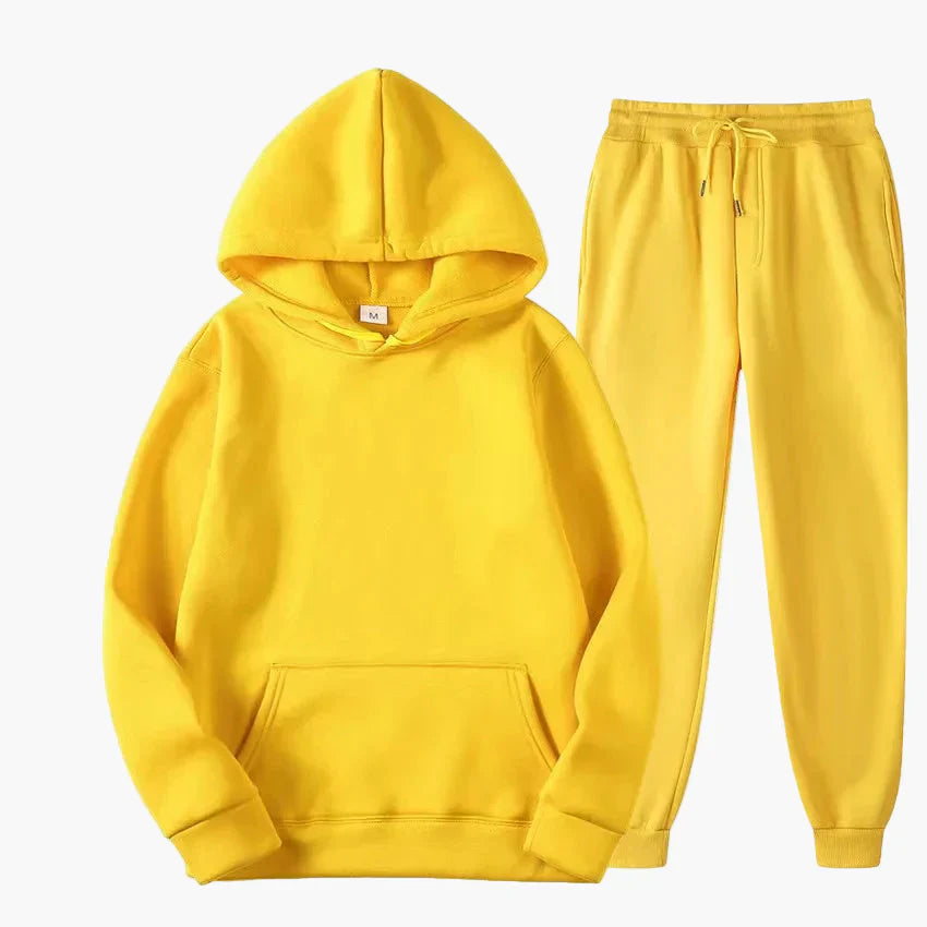 Women's gray hoodie and jogger loungewear set with kangaroo pocket, cozy coordinated casual outfit