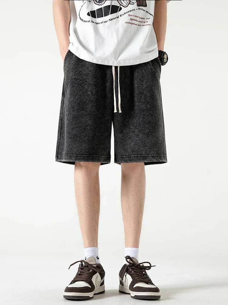 Men's relaxed fit cotton blend shorts with elastic drawstring waist in neutral everyday casual style