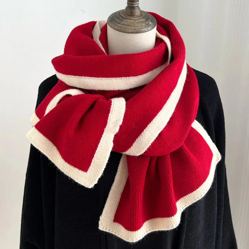 Women's oversized striped wool scarf in multicolor, long wrap style with luxurious plush feel