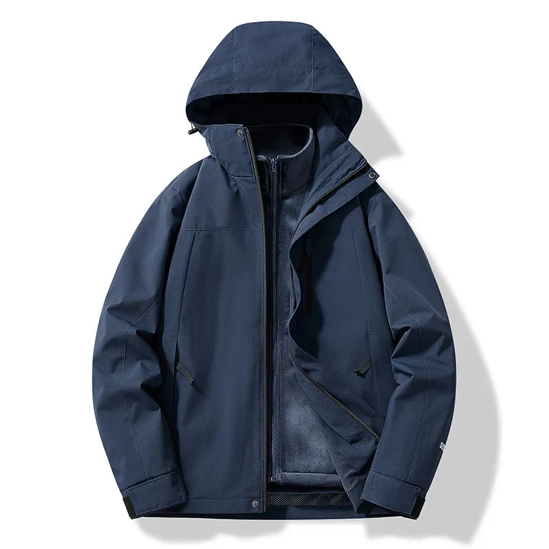 Men's Adam navy blue hooded ski jacket zip-up with all-weather insulated performance design