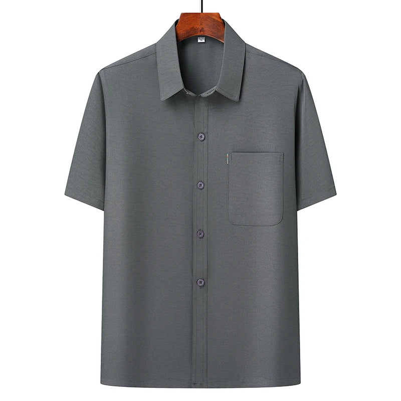 Men's beige lapel collar short-sleeve top and loose pants breathable summer matching set