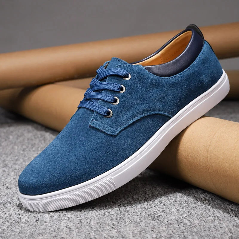 Men's brown suede dress casual shoes with plush sheepskin insole and soft flexible upper