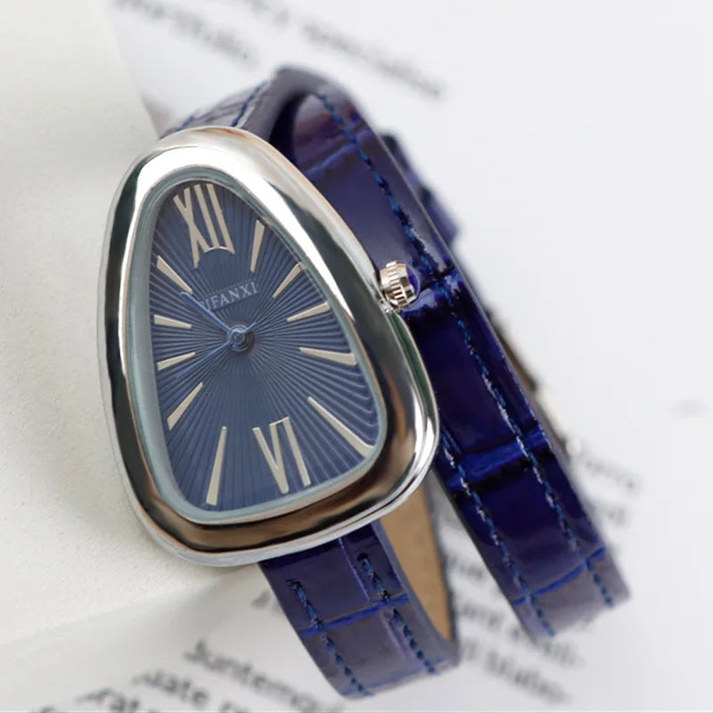 Cadmus luxury quartz wristwatch snake-shaped curved dial leather band vintage retro artisan design