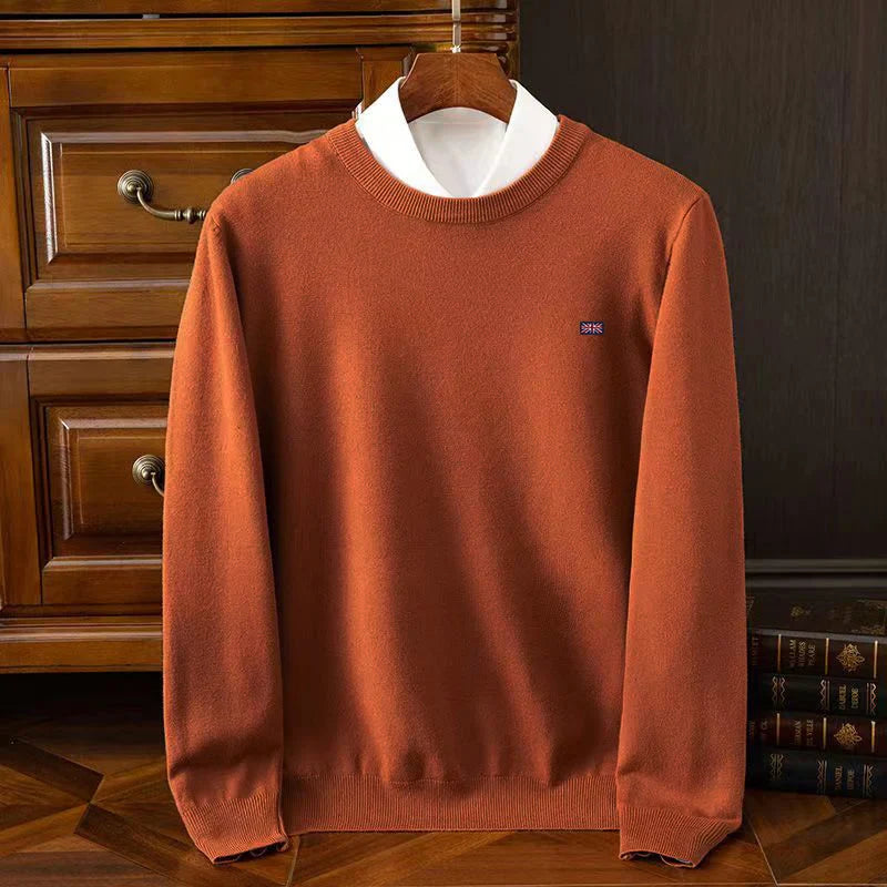 Lightweight cream crewneck knit sweater unisex smooth fine-knit ribbed details easy layering essential