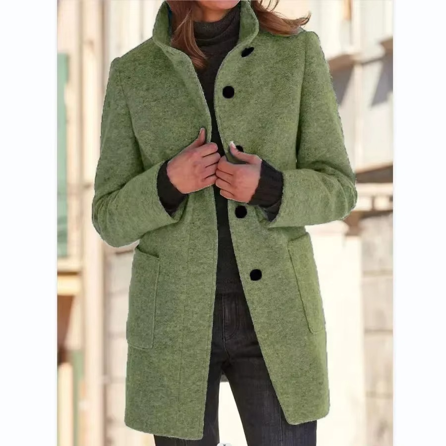 Black women's cotton coat stand collar casual long sleeve with button pockets effortless spring style