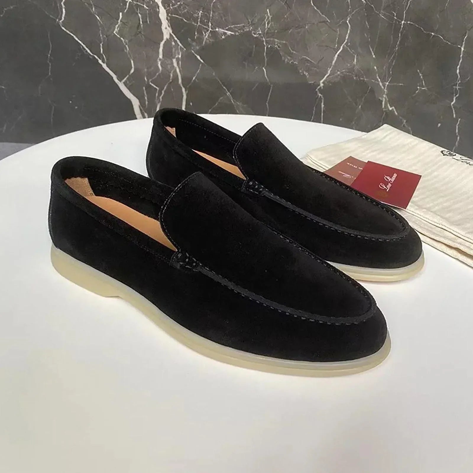 Men's black orthopedic slip-on loafers with arch support, lightweight cushioned sole for all-day comfort