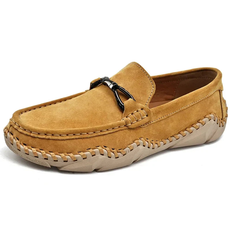 Belmont classic brown suede leather loafers with handstitched detailing, slip-on professional style