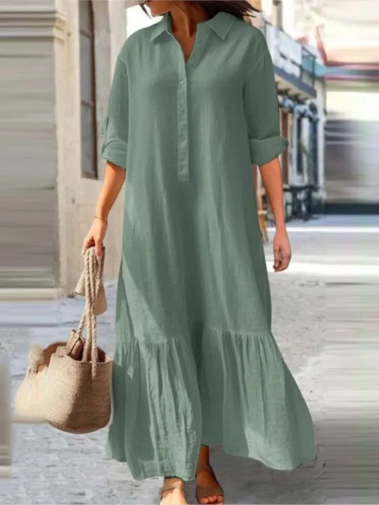 Laura tiered shirt maxi dress women cotton ankle-length relaxed silhouette versatile summer