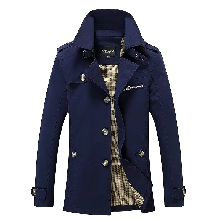 Men's classic single breasted trench coat wind resistant all-season outerwear with office-ready polish