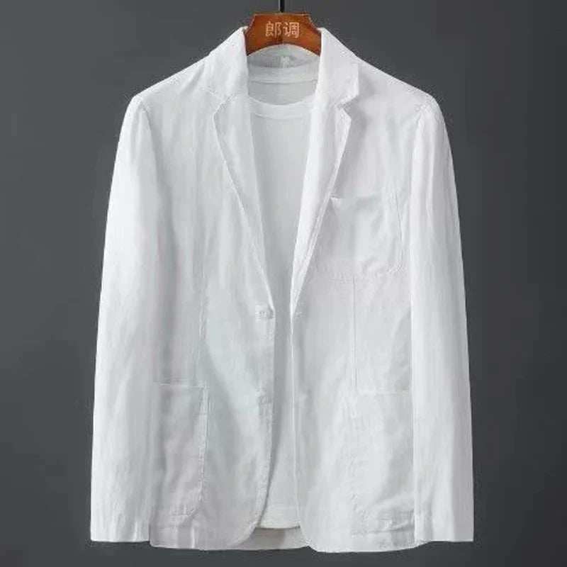 Men's vintage wash cotton blazer lightweight unlined relaxed fit with lived-in breathable texture