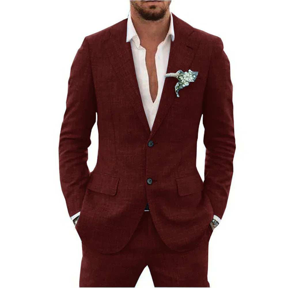 Men's slim fit two-piece wedding suit peaked lapel jacket and trousers formal occasion wear