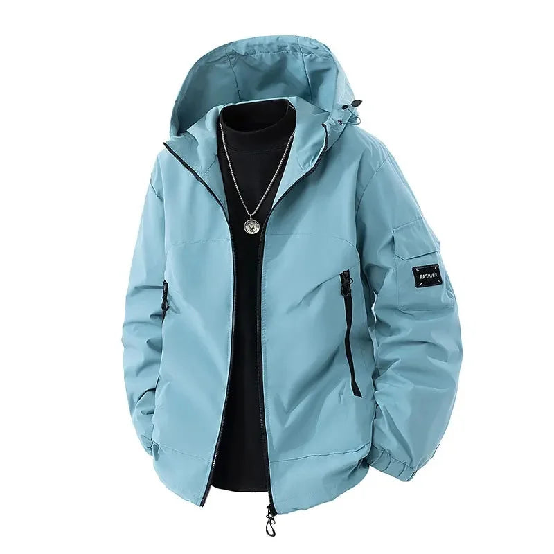 Men's oversized winter ski jacket with hood, bold structured fit for cold urban outdoor performance