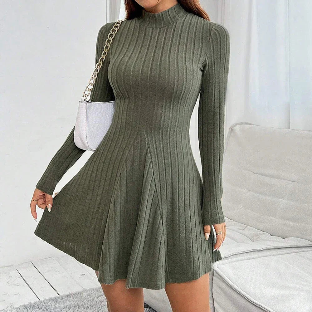Women's soft corduroy A-line dress, high-waisted silhouette with ribbed texture for effortless style