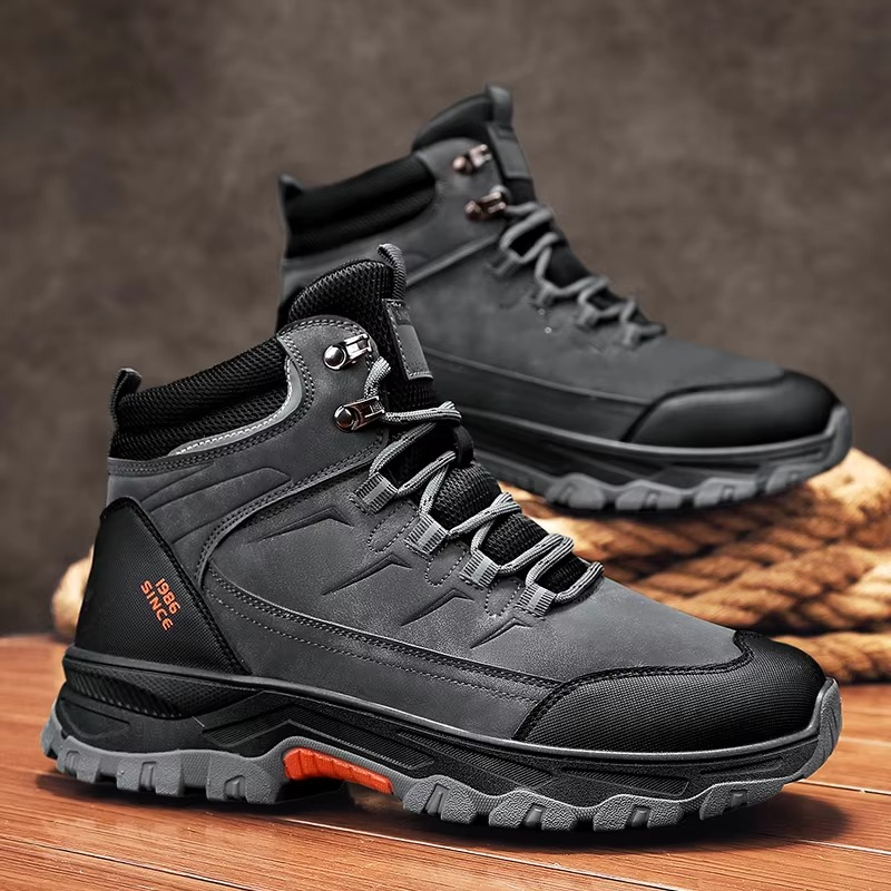 Men's brown suede hiking shoes with all-terrain grip sole for rugged trail comfort