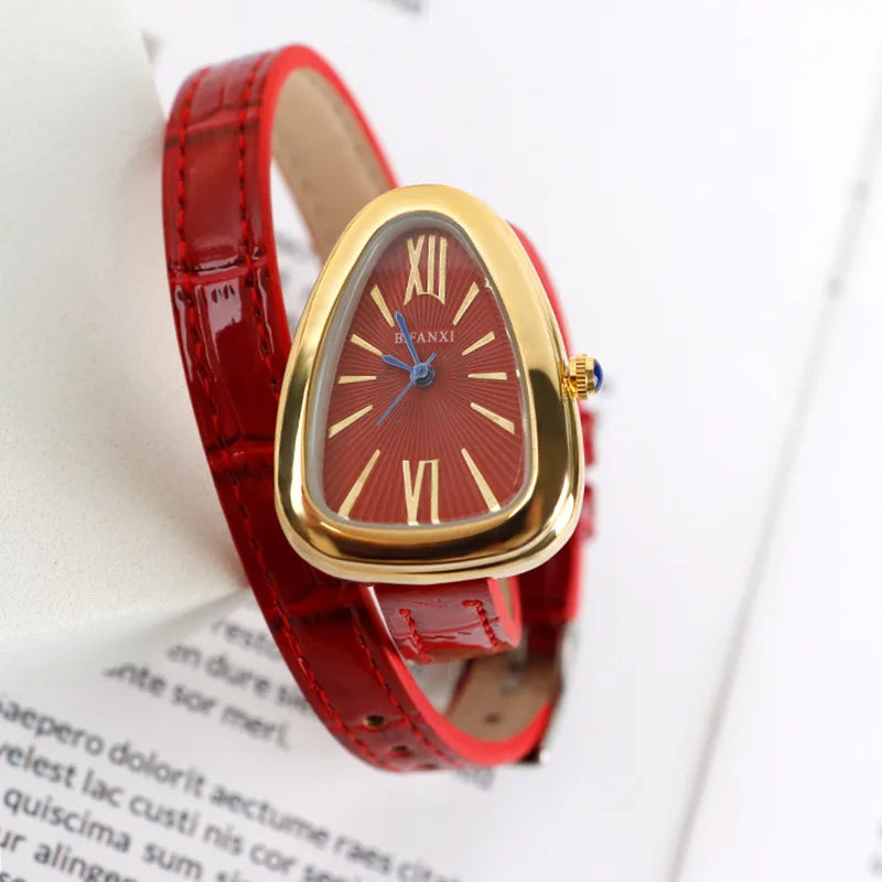 Cadmus luxury quartz wristwatch snake-shaped curved dial leather band vintage artisan design