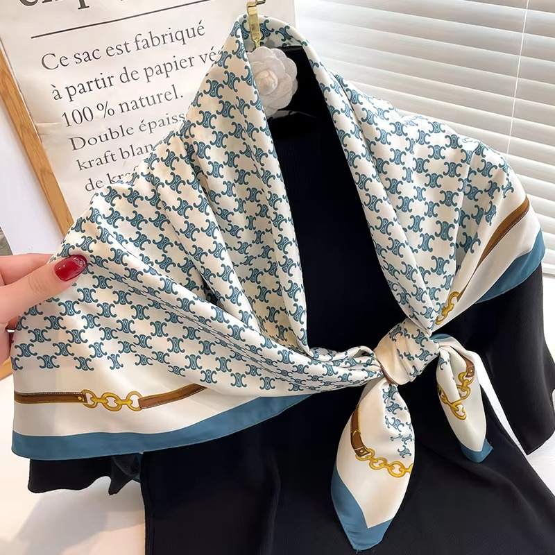 Women's silk square scarf polka dot stripe pattern lightweight 35x35 versatile summer neckerchief