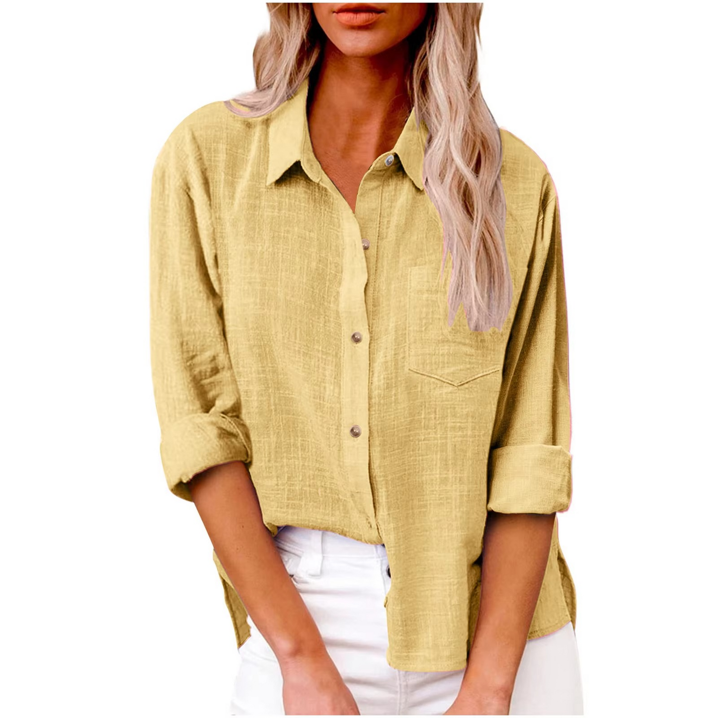 Women's cotton linen long sleeve casual blouse, breathable lightweight spring top with relaxed elegant fit