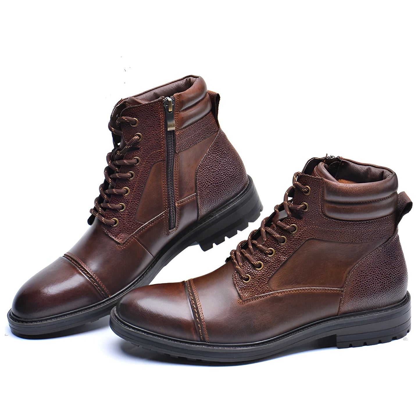 Wagner men's high-cut brown leather lace-up boot with cap-toe design and rugged rubber sole