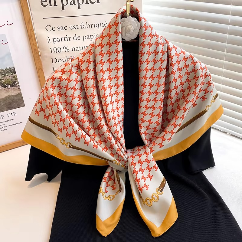 Women's silk square scarf polka dot stripe pattern lightweight 35x35 multi-wear neckerchief