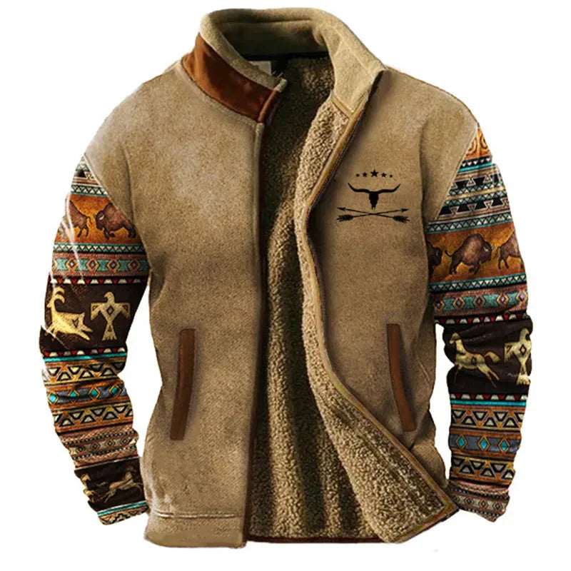Men's relaxed fit color block fleece jacket with bold two-tone panels for everyday warmth