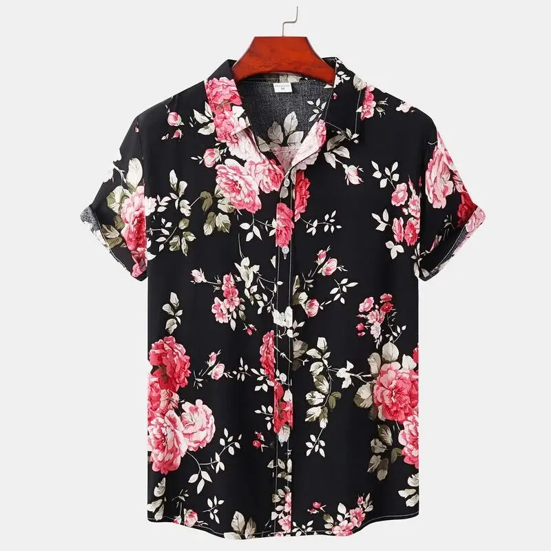 Women's floral button-up shirt in bold vintage sakura print, relaxed summer fit