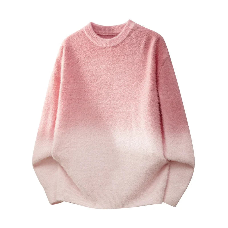 Unisex ombre knit sweater gray-to-cream gradient fade soft touch casual layering essential