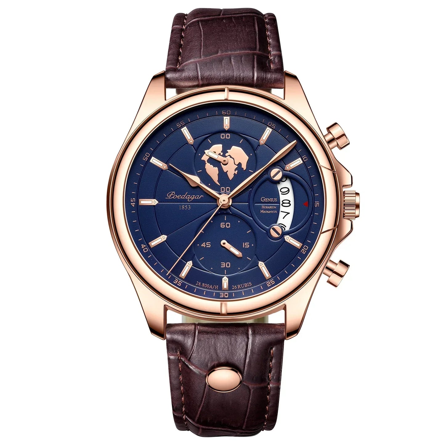 Daven men's stainless steel three-dial watch with scratch-resistant bezel and silver polished finish