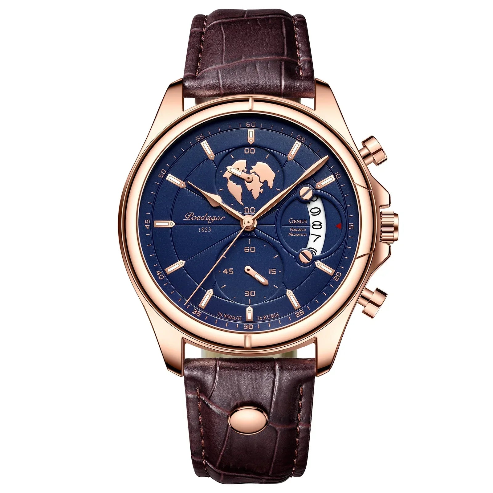 Daven men's stainless steel three-dial watch with scratch-resistant bezel and silver polished finish