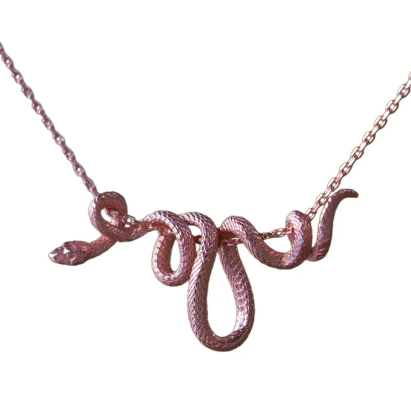 Gold-tone viper knot pendant necklace adjustable chain serpent design unisex streetwear statement jewelry