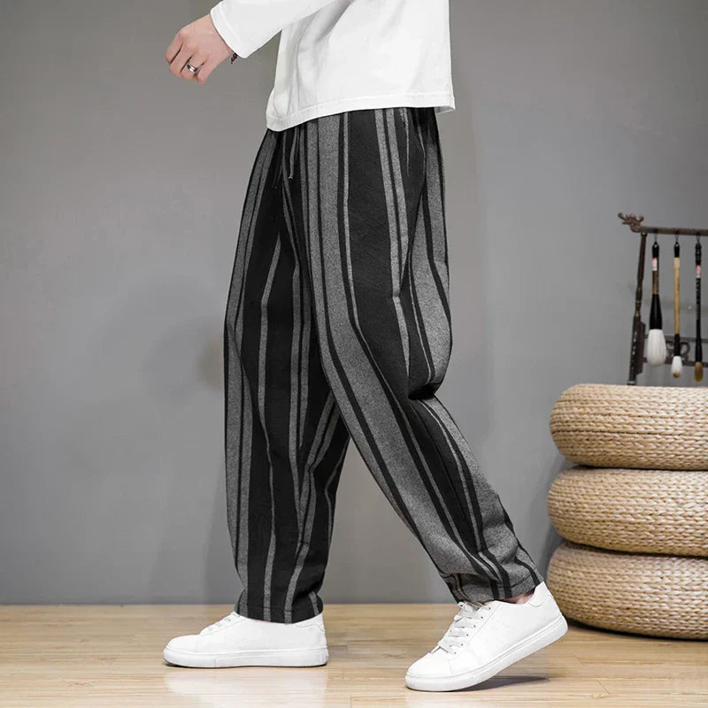 Women's striped cropped pants relaxed fit cotton linen ankle taper lightweight everyday casual