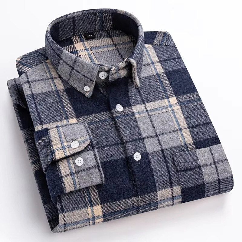 Men's plus size plaid long sleeve shirt in 7XL relaxed fit with chest pocket, 100% soft-sanded cotton