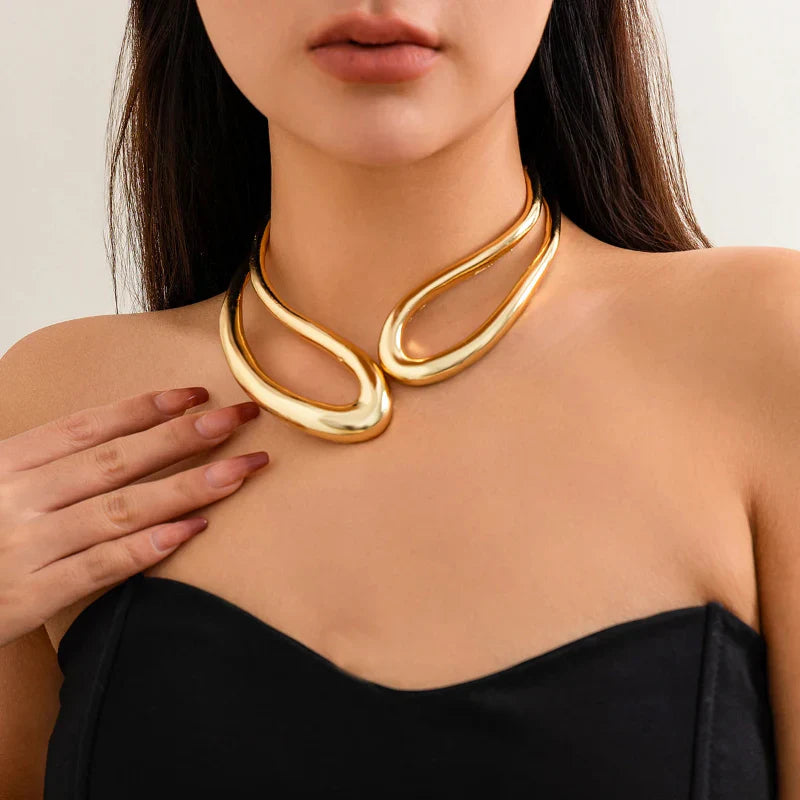 Arvella minimalist drop necklace sculpted twisted metal double-layered bold silver statement jewelry