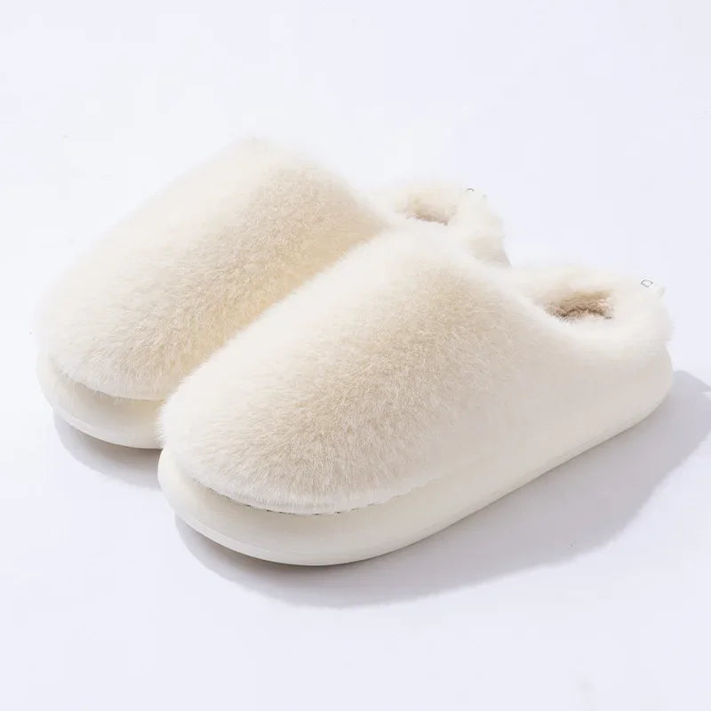 Women's cozy fluffy slip-on slippers with ultra-soft plush lining for all-day home comfort