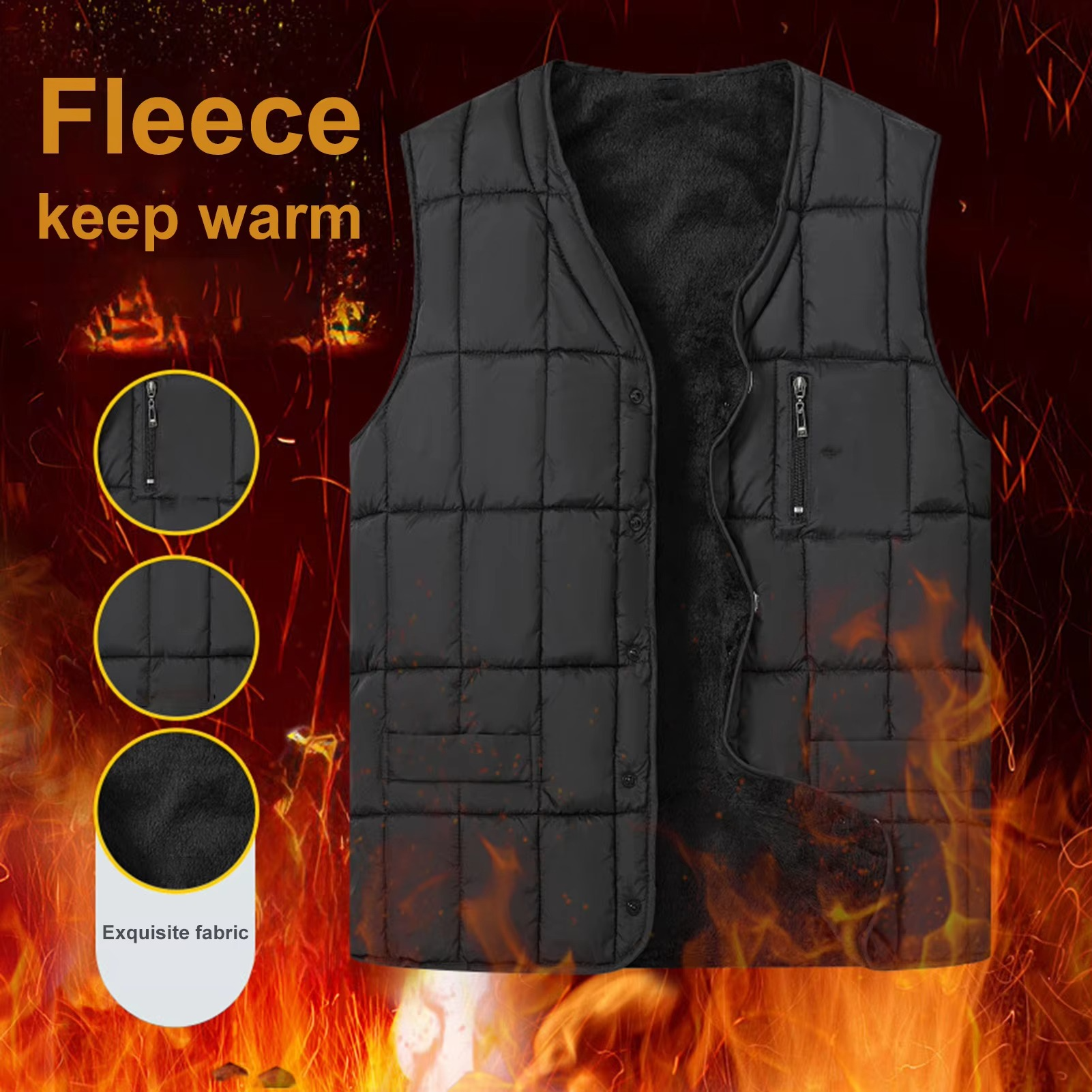 Men's lightweight padded V-neck vest with side pockets, slim fit waistcoat for casual office wear