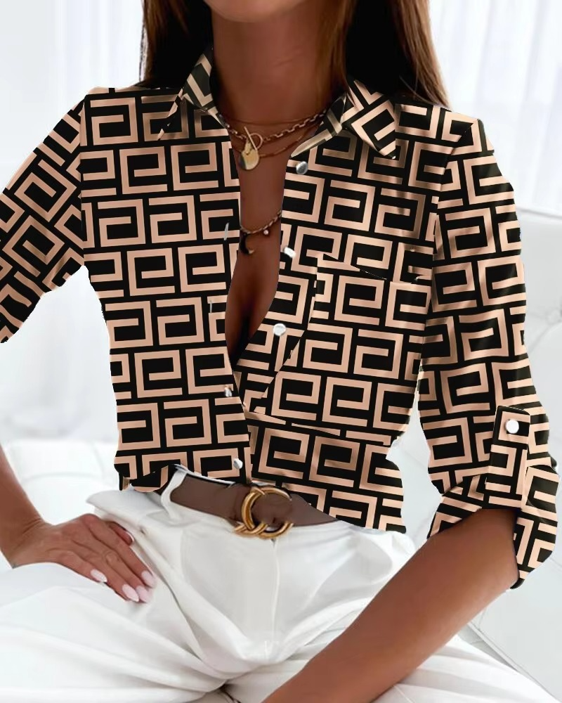 Striped slim fit women's blouse long sleeve office top with vertical stripe print in classic colors