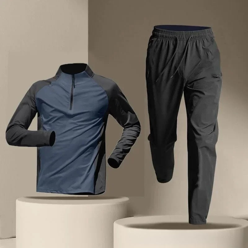Helix two-piece ice silk tracksuit in solid color, lightweight athletic fit with breathable quick-dry fabric