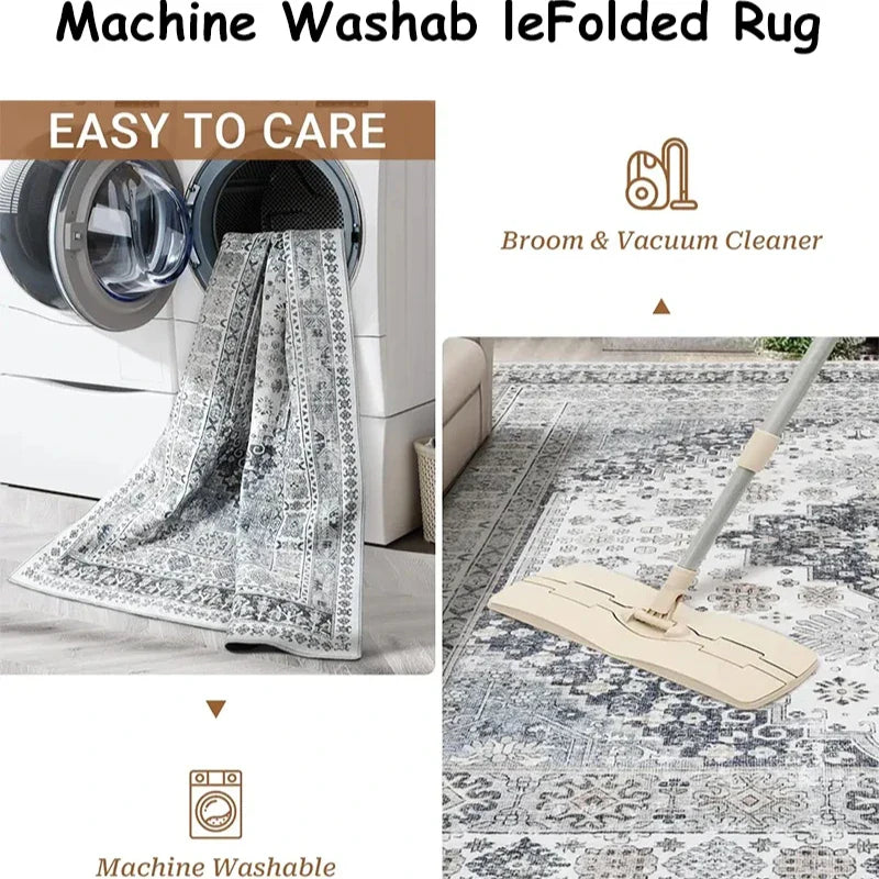 Pink vintage Nordic style living room rug, non-slip machine washable foldable soft mat modern homes