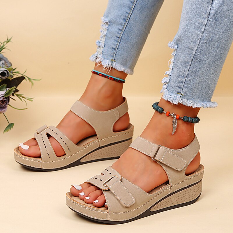 Women's beige lightweight orthopedic sandals with adjustable closure and breathable supportive sole