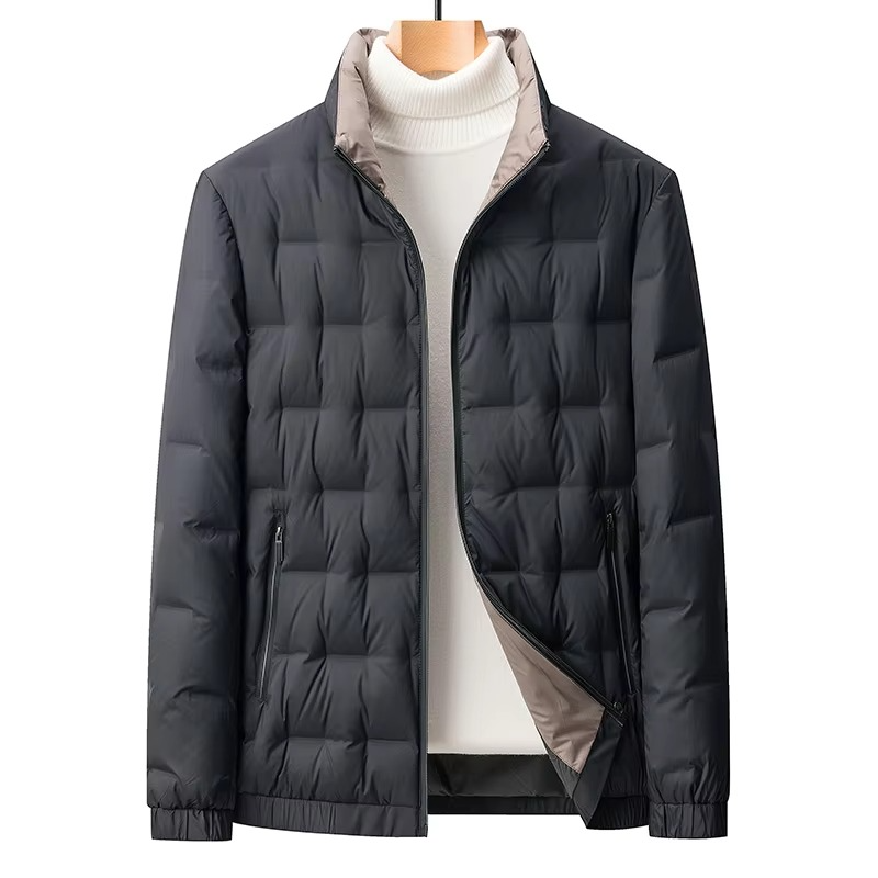 Men's slim fit goose down jacket stand collar lightweight insulated business style coat