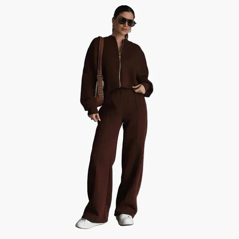 Women's oversized two-piece suit wide-leg pants zip-up jacket casual urban streetwear set