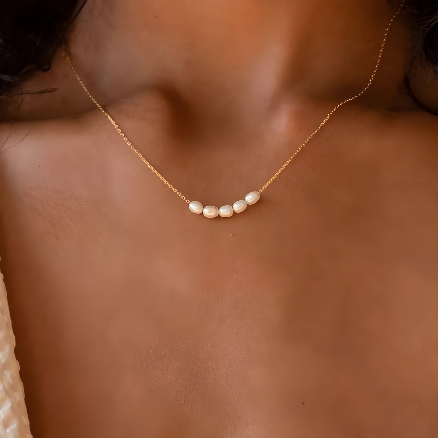 Dainty gold cable chain necklace with irregular faux baroque pearls for minimalist everyday elegance
