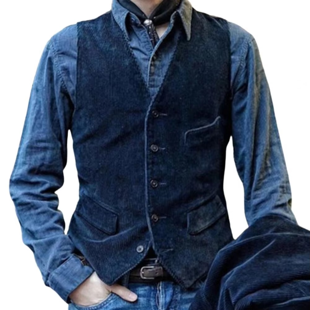 Olive herringbone tweed slim fit vest V-neck waistcoat men's formal wedding style