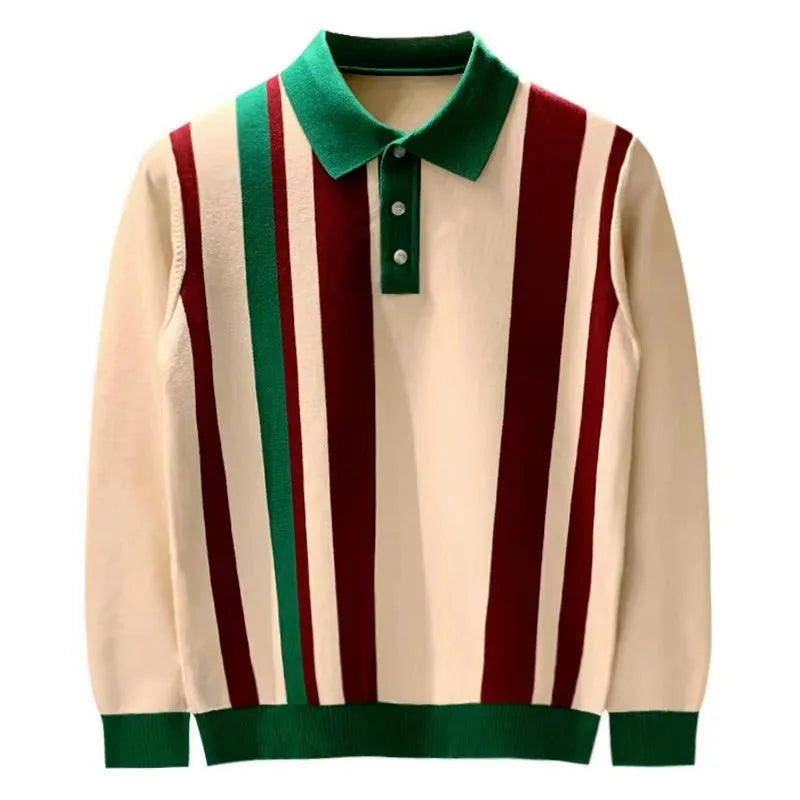 Multicolor vertical stripe button-up cardigan lightweight retro knit with vintage-inspired silhouette